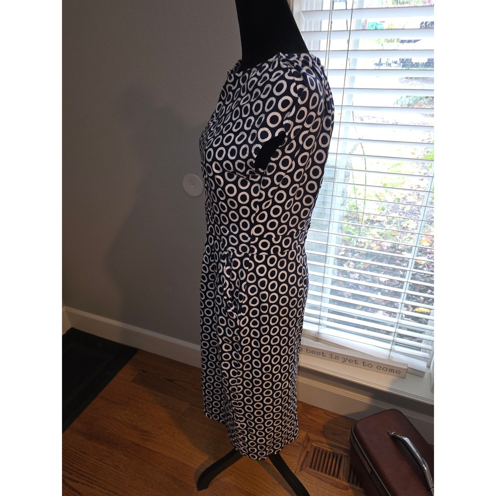 Boden Navy White Circle Print Cap Sleeve Sheath Dress UK 12 US 8L - Picture 3 of 7